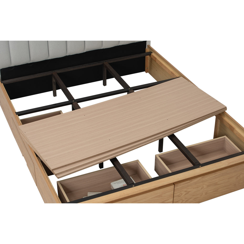 Mola Queen Bed with storage on Natural colour body, Grey Mist colour Mohair fabric (Pet friendly fabric) (Fit mattress: 1530mm x 1930mm).