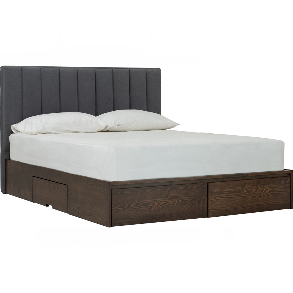 Mola Queen Bed with storage on Cocoa colour body, Dark Grey colour Mohair fabric (Pet friendly fabric) (Fit mattress: 1530mm x 1930mm).