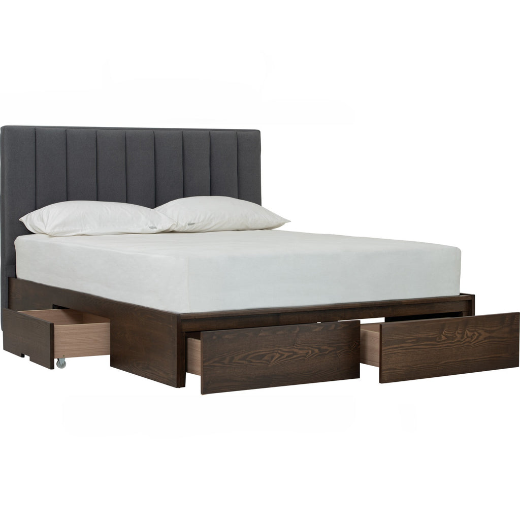 Mola Queen Bed with storage on Cocoa colour body, Dark Grey colour Mohair fabric (Pet friendly fabric) (Fit mattress: 1530mm x 1930mm).