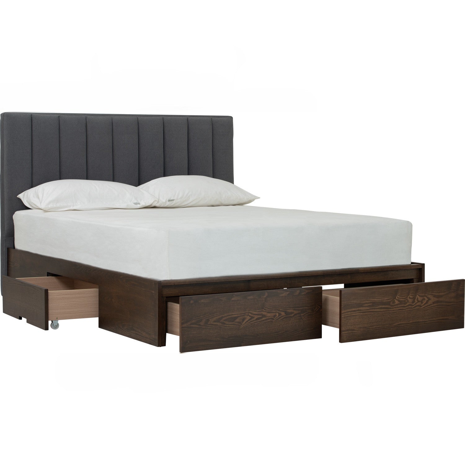 Mola Queen Bed with storage on Cocoa colour body, Dark Grey colour Mohair fabric (Pet friendly fabric) (Fit mattress: 1530mm x 1930mm).