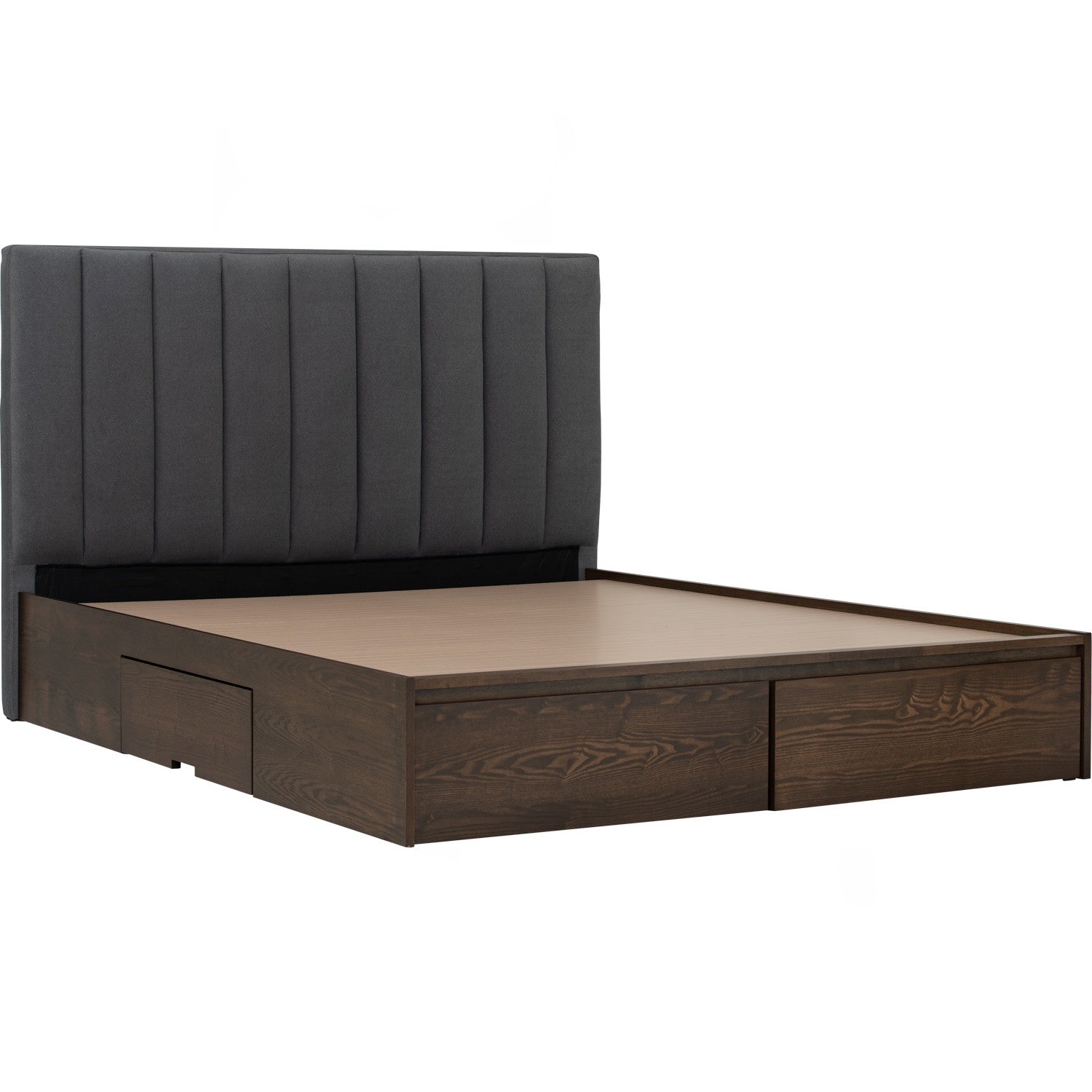 Mola Queen Bed with storage on Cocoa colour body, Dark Grey colour Mohair fabric (Pet friendly fabric) (Fit mattress: 1530mm x 1930mm).