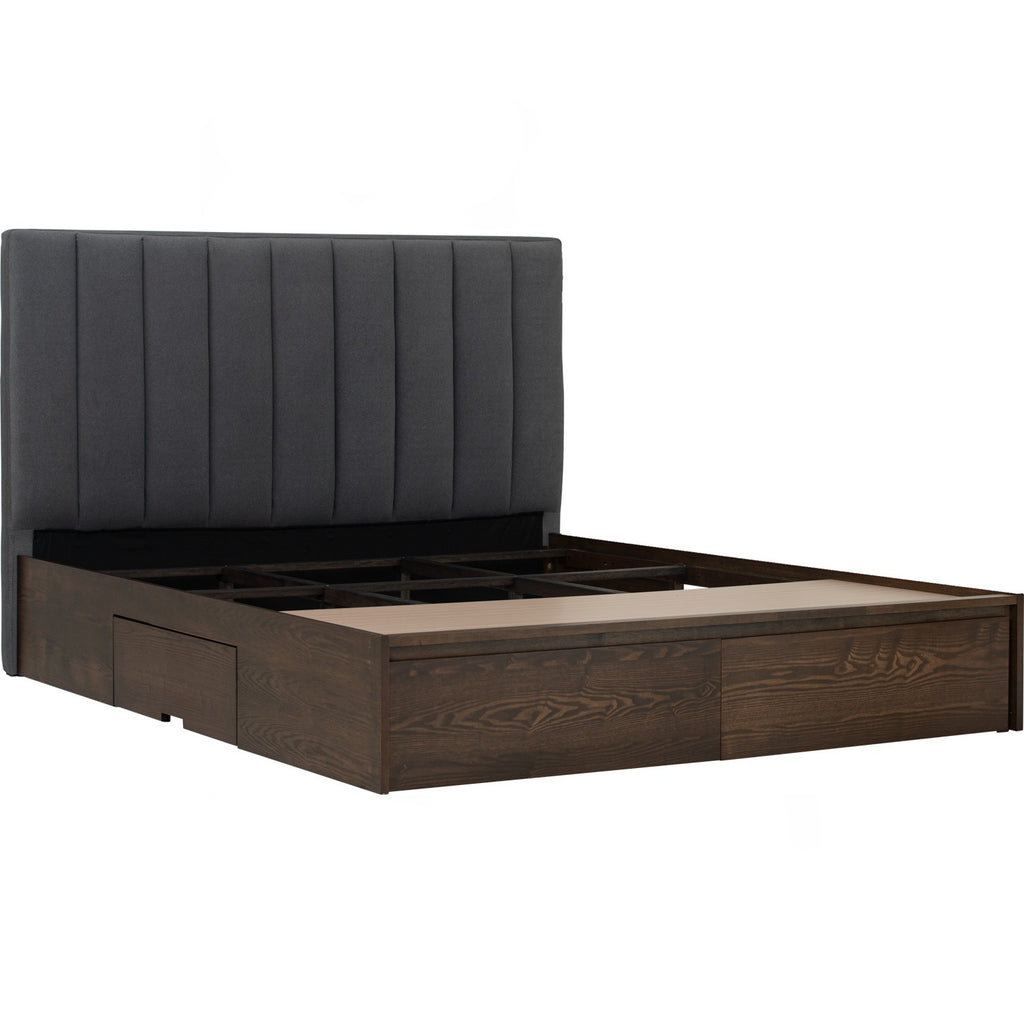 Mola Queen Bed with storage on Cocoa colour body, Dark Grey colour Mohair fabric (Pet friendly fabric) (Fit mattress: 1530mm x 1930mm).