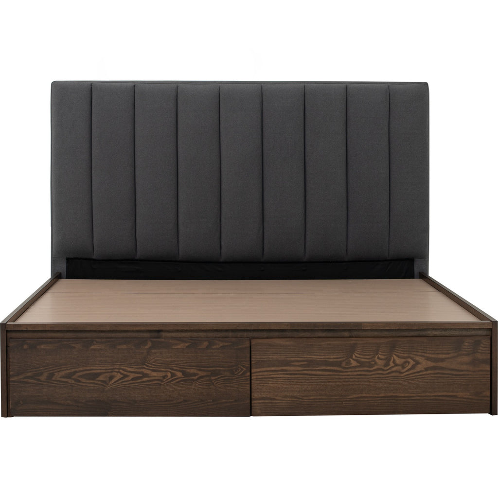 Mola Queen Bed with storage on Cocoa colour body, Dark Grey colour Mohair fabric (Pet friendly fabric) (Fit mattress: 1530mm x 1930mm).