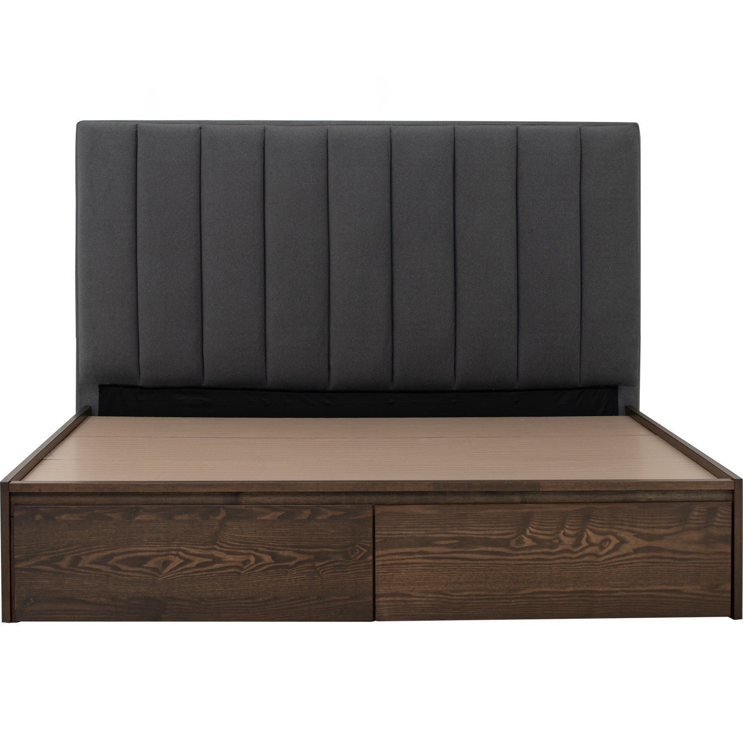 Mola Queen Bed with storage on Cocoa colour body, Dark Grey colour Mohair fabric (Pet friendly fabric) (Fit mattress: 1530mm x 1930mm).