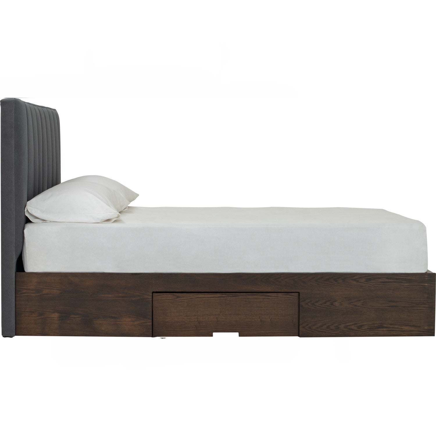 Mola Queen Bed with storage on Cocoa colour body, Dark Grey colour Mohair fabric (Pet friendly fabric) (Fit mattress: 1530mm x 1930mm).