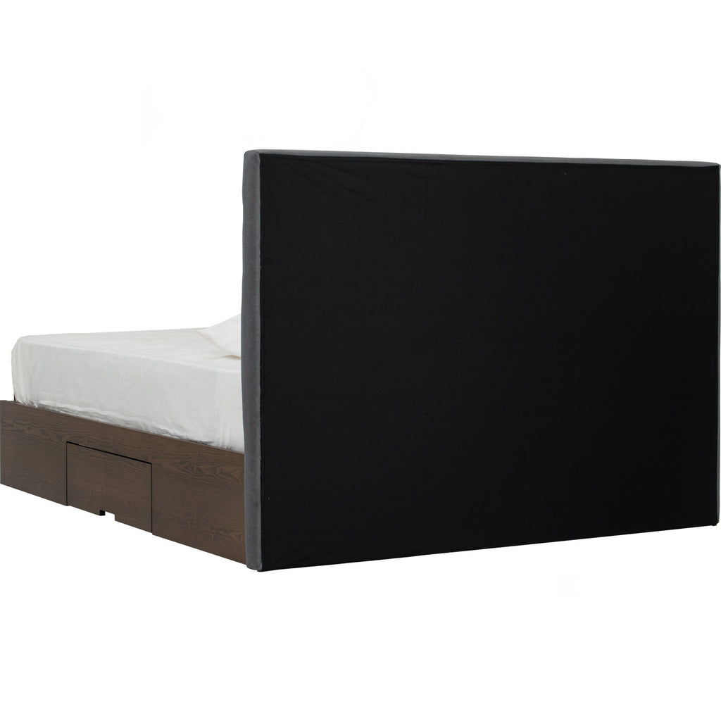 Mola Queen Bed with storage on Cocoa colour body, Dark Grey colour Mohair fabric (Pet friendly fabric) (Fit mattress: 1530mm x 1930mm).