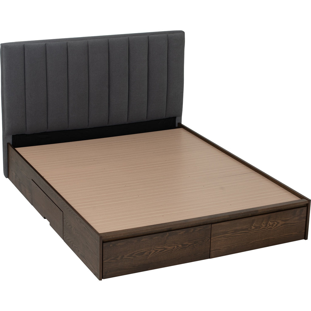 Mola Queen Bed with storage on Cocoa colour body, Dark Grey colour Mohair fabric (Pet friendly fabric) (Fit mattress: 1530mm x 1930mm).