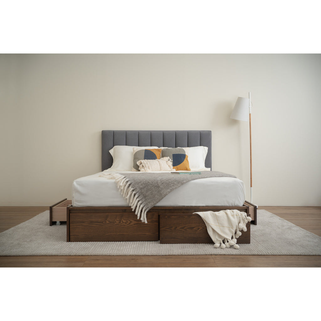 Mola Queen Bed with storage on Cocoa colour body, Dark Grey colour Mohair fabric (Pet friendly fabric) (Fit mattress: 1530mm x 1930mm).