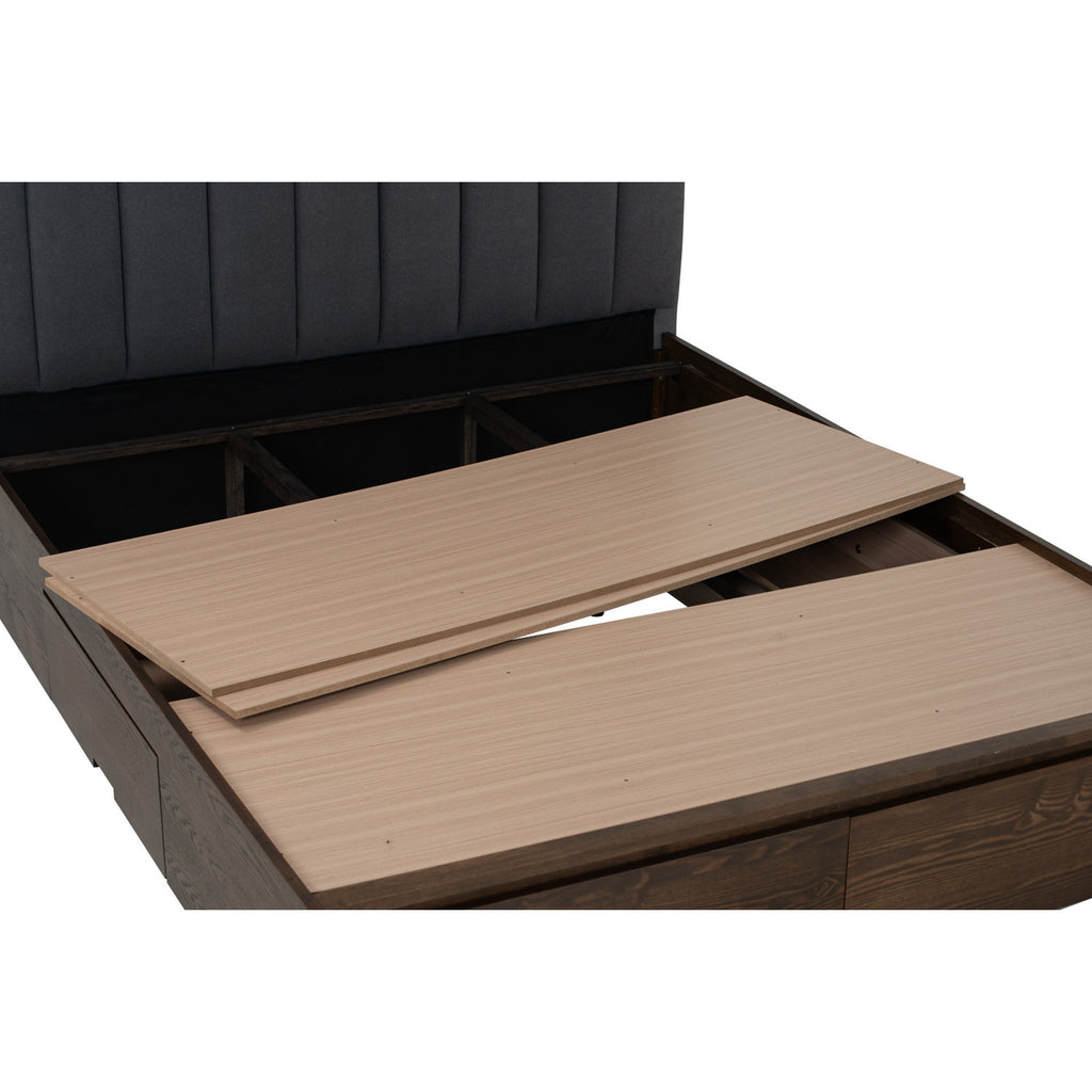Mola Queen Bed with storage on Cocoa colour body, Dark Grey colour Mohair fabric (Pet friendly fabric) (Fit mattress: 1530mm x 1930mm).