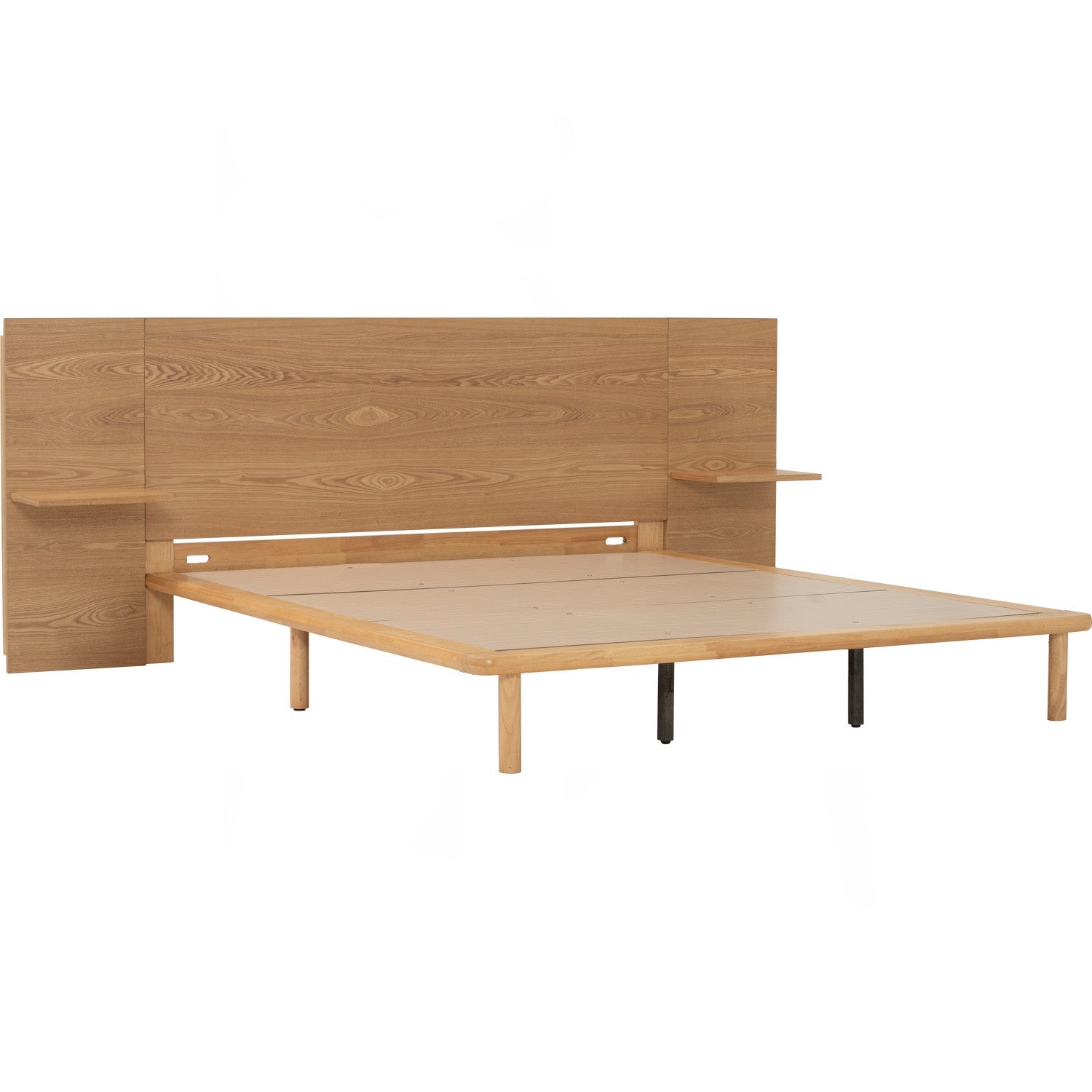 Plato Queen bed with side table in Natural colour (Fit mattress: 1530mm x 1930mm-Bed panel)