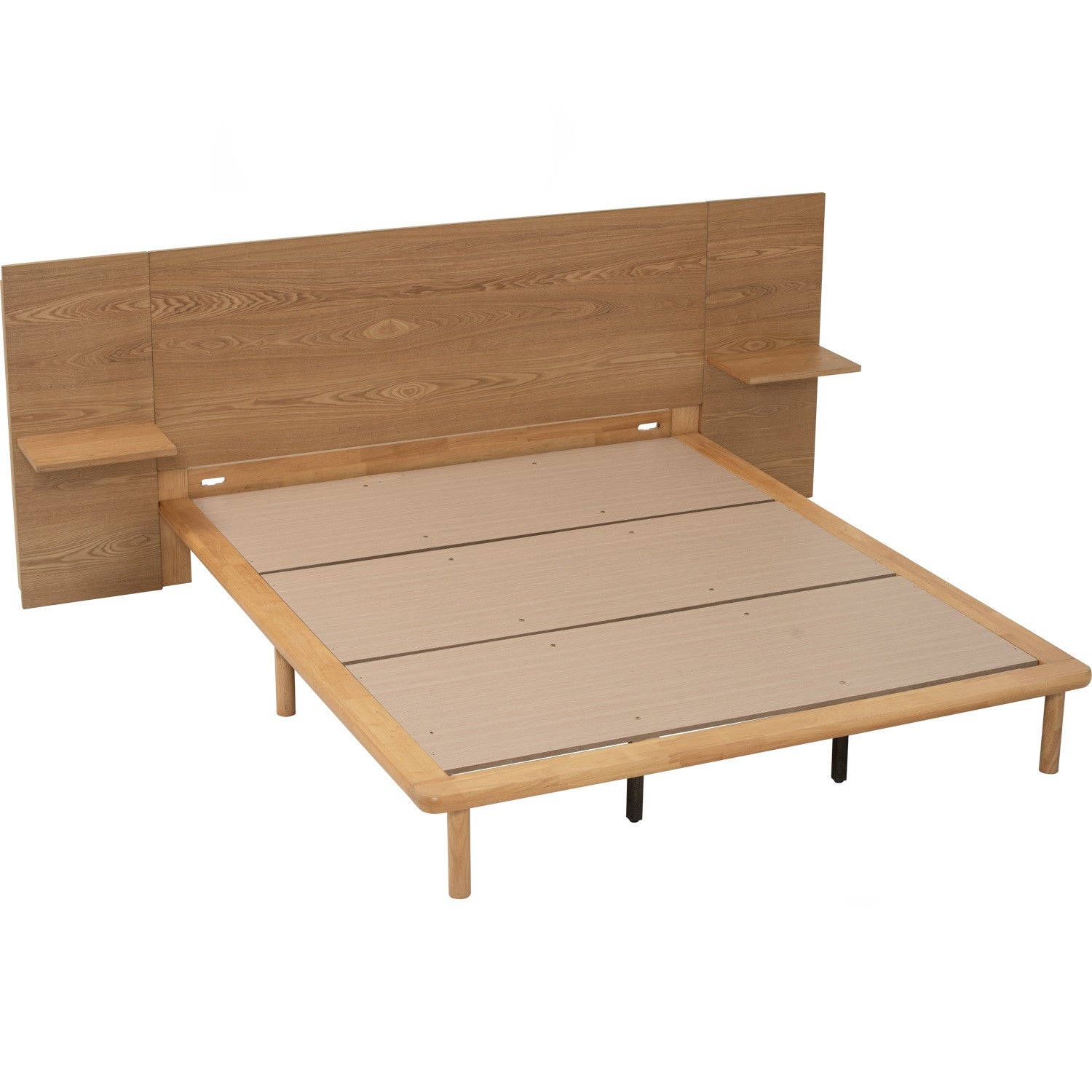 Plato Queen bed with side table in Natural colour (Fit mattress: 1530mm x 1930mm-Bed panel)