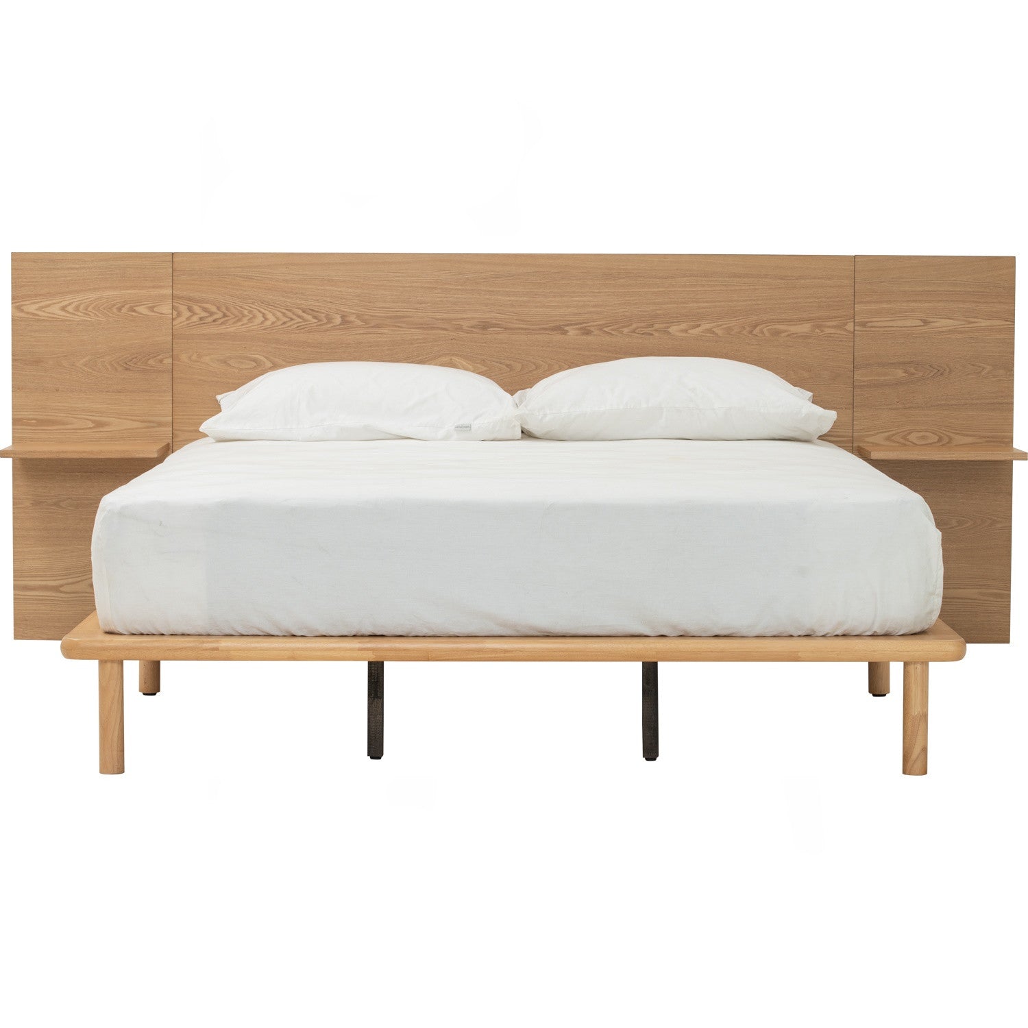 Plato Queen bed with side table in Natural colour (Fit mattress: 1530mm x 1930mm-Bed panel)