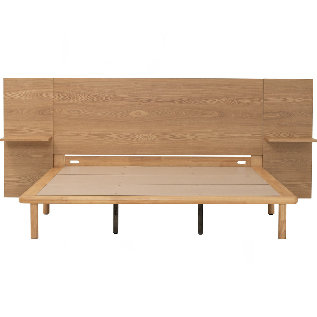 Plato Queen bed with side table in Natural colour (Fit mattress: 1530mm x 1930mm-Bed panel)