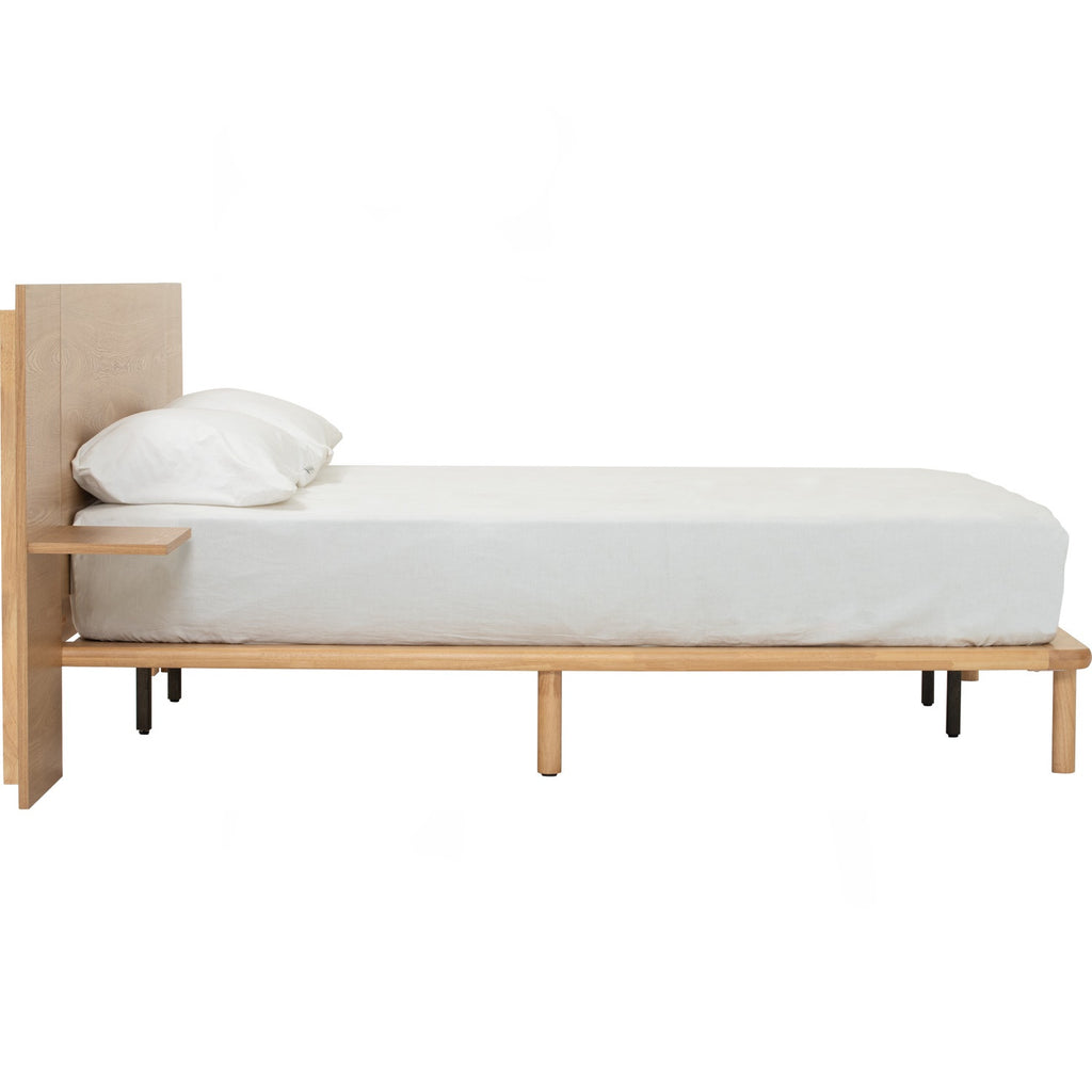 Plato Queen bed with side table in Natural colour (Fit mattress: 1530mm x 1930mm-Bed panel)