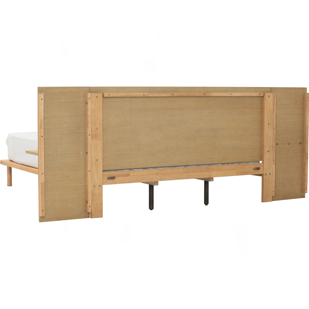 Plato Queen bed with side table in Natural colour (Fit mattress: 1530mm x 1930mm-Bed panel)