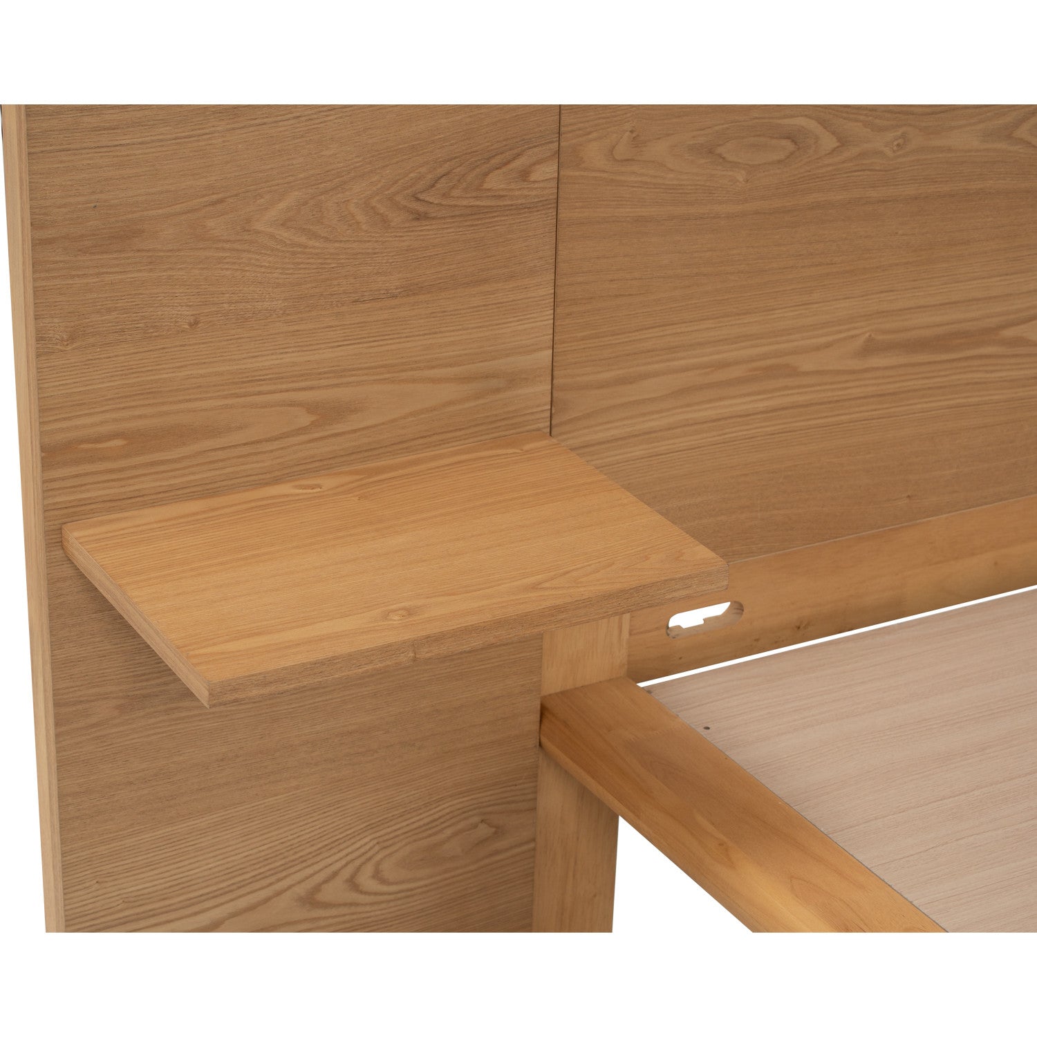 Plato Queen bed with side table in Natural colour (Fit mattress: 1530mm x 1930mm-Bed panel)