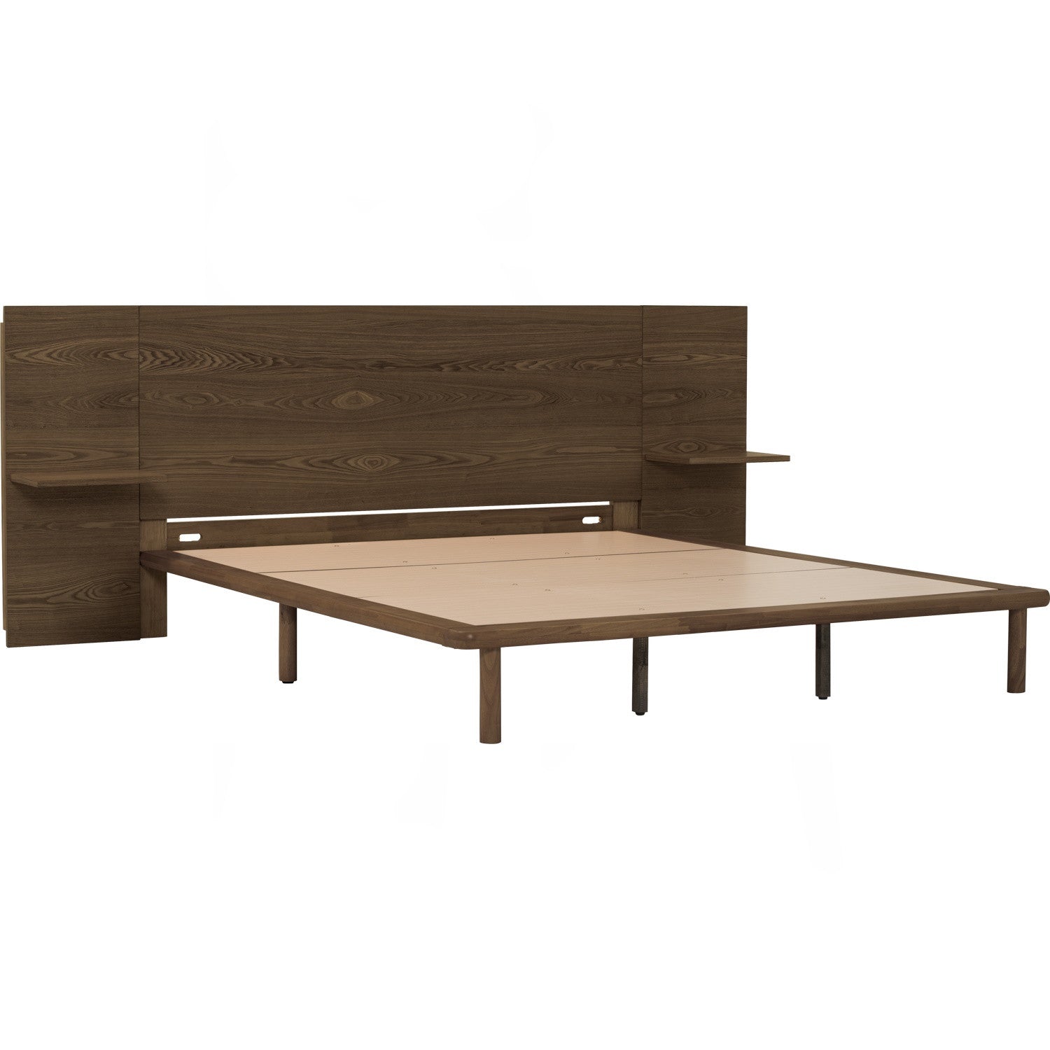 Plato Queen bed with side table in Cocoa colour (Fit mattress: 1530mm x 1930mm-Bed panel)