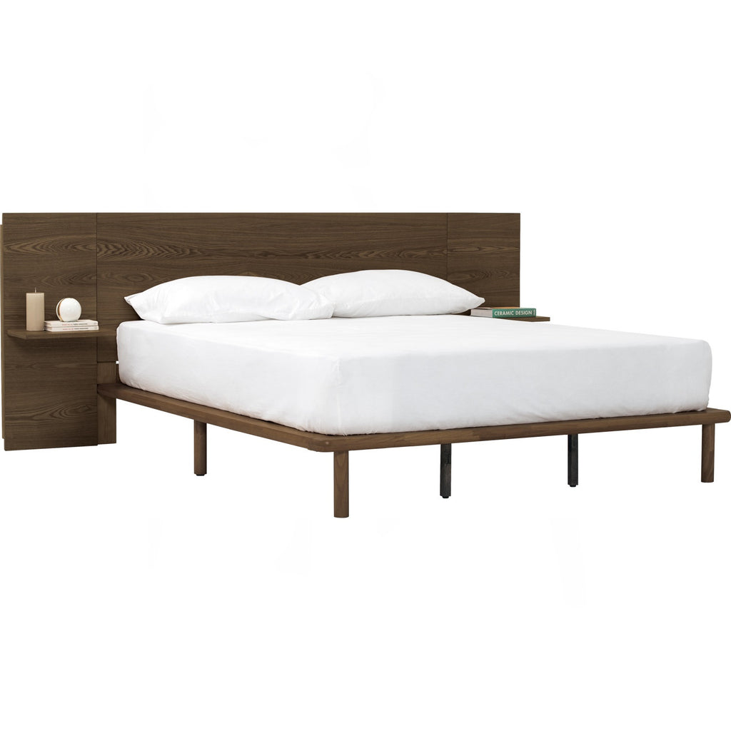 Plato Queen bed with side table in Cocoa colour (Fit mattress: 1530mm x 1930mm-Bed panel)