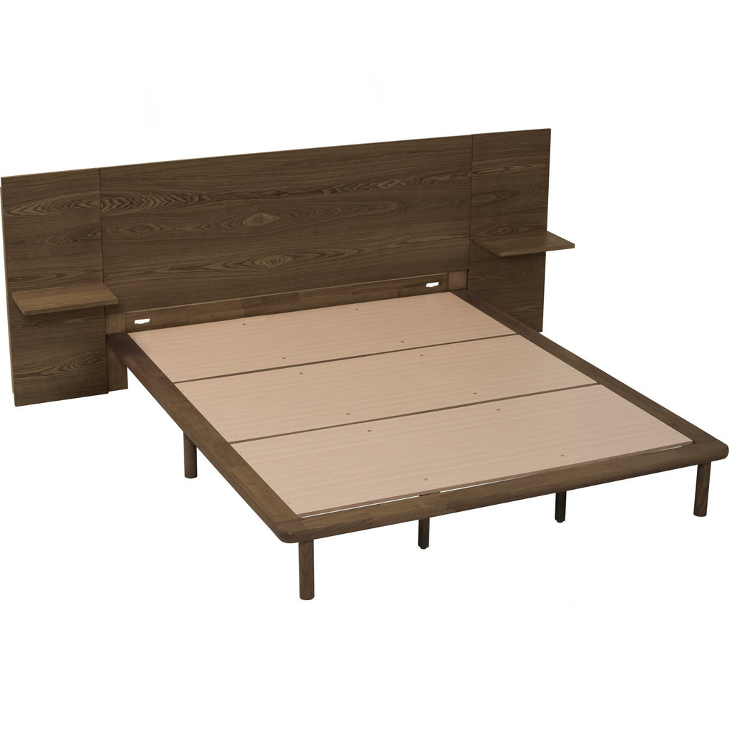Plato Queen bed with side table in Cocoa colour (Fit mattress: 1530mm x 1930mm-Bed panel)