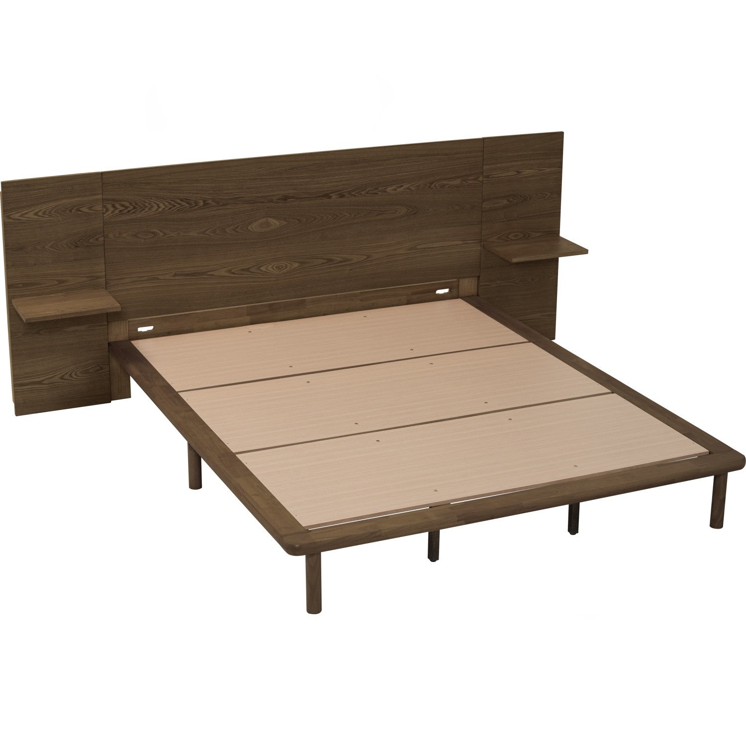 Plato Queen bed with side table in Cocoa colour (Fit mattress: 1530mm x 1930mm-Bed panel)