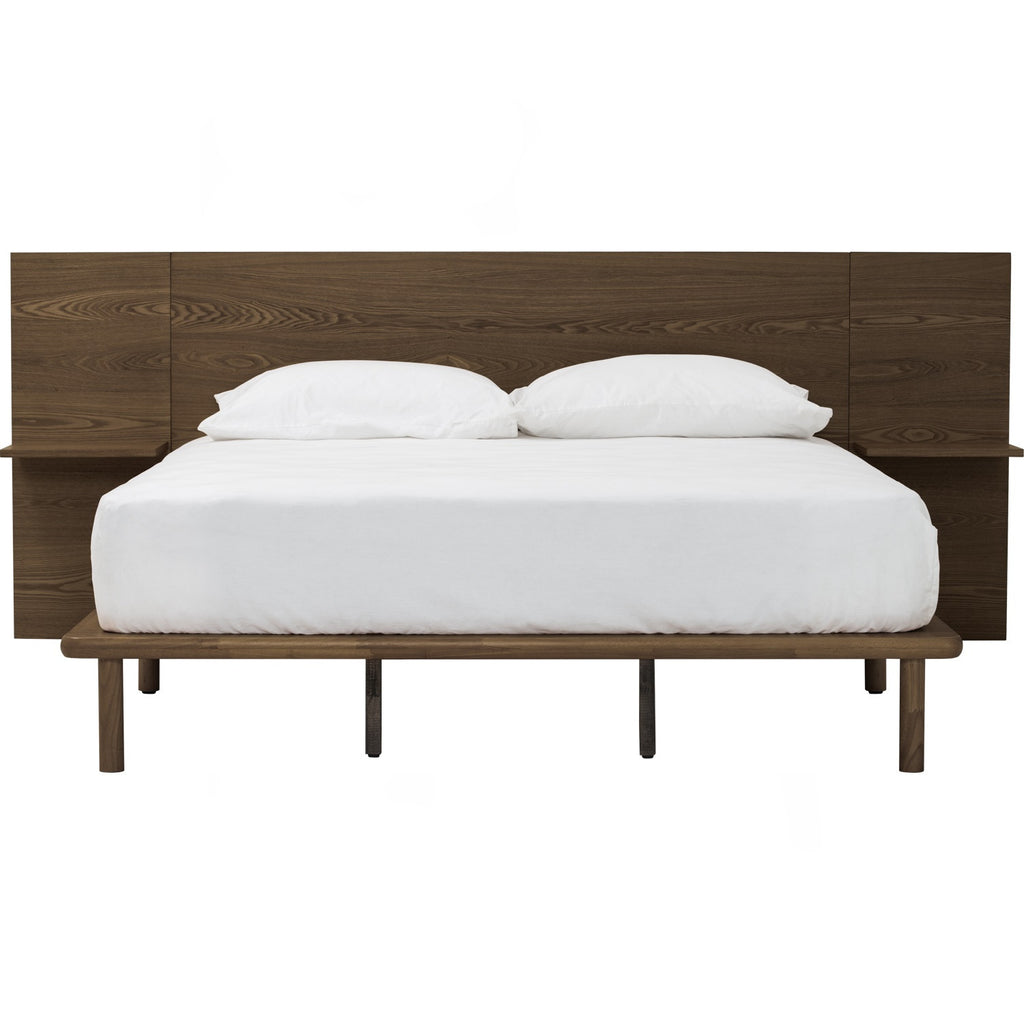 Plato Queen bed with side table in Cocoa colour (Fit mattress: 1530mm x 1930mm-Bed panel)