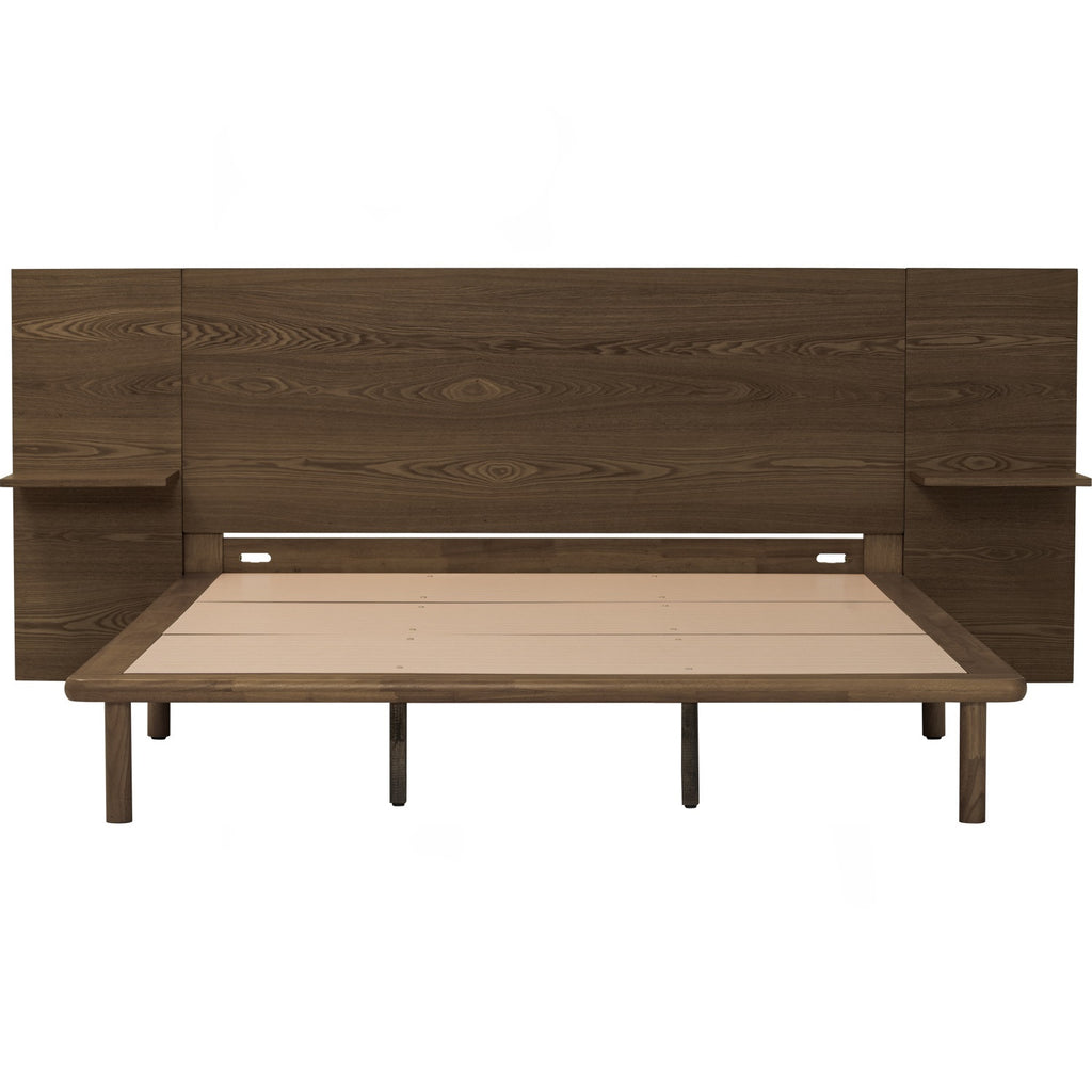 Plato Queen bed with side table in Cocoa colour (Fit mattress: 1530mm x 1930mm-Bed panel)