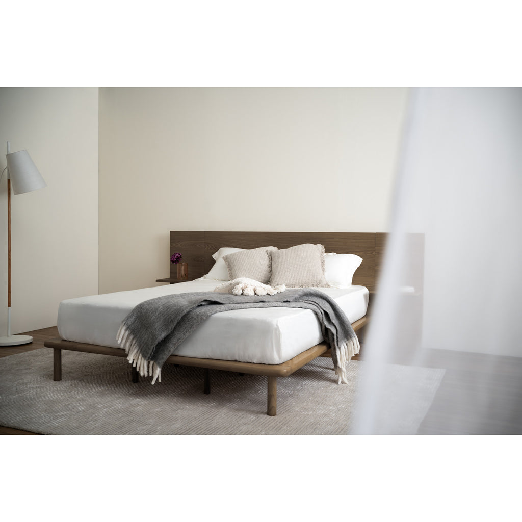 Plato Queen bed with side table in Cocoa colour (Fit mattress: 1530mm x 1930mm-Bed panel)