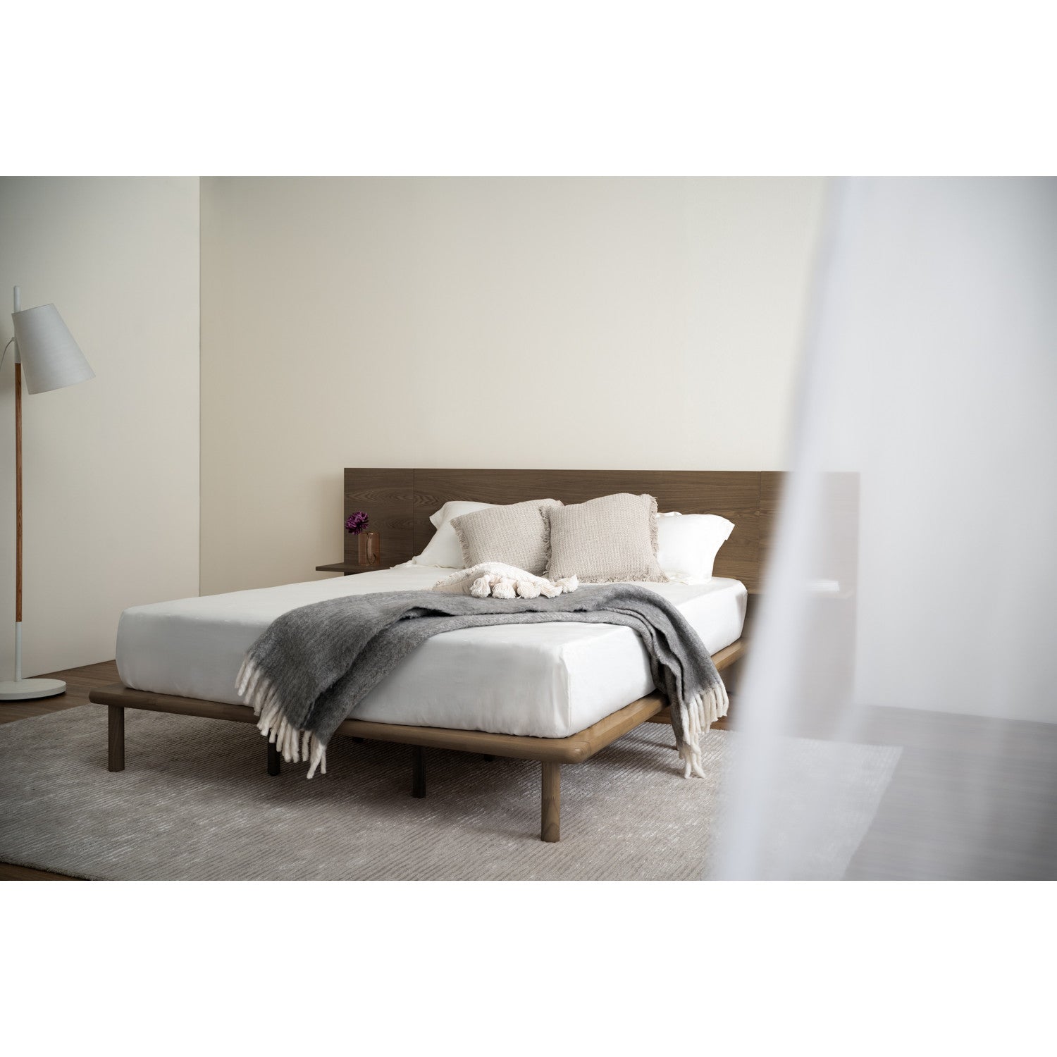 Plato Queen bed with side table in Cocoa colour (Fit mattress: 1530mm x 1930mm-Bed panel)