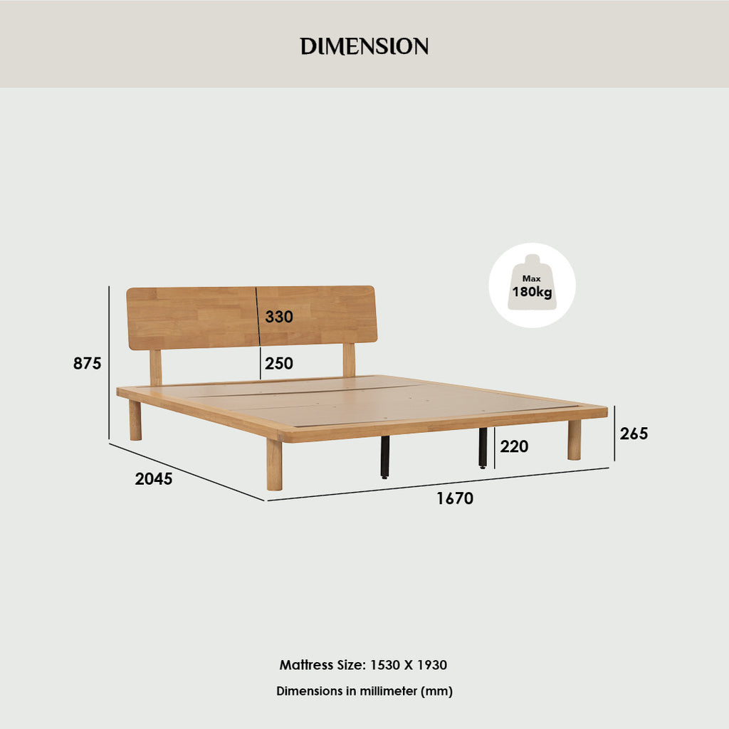 Platt Queeb bed in Natural colour (Fit mattress: 1530mm x 1930mm-Bed panel).