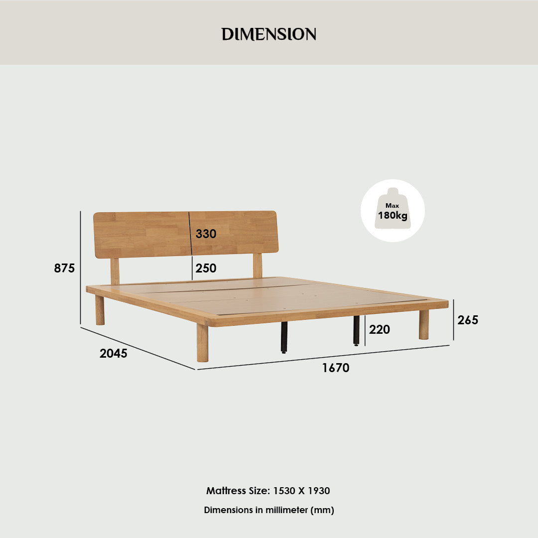 Platt Queeb bed in Natural colour (Fit mattress: 1530mm x 1930mm-Bed panel).