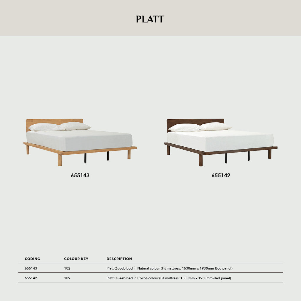 Platt Queeb bed in Natural colour (Fit mattress: 1530mm x 1930mm-Bed panel).