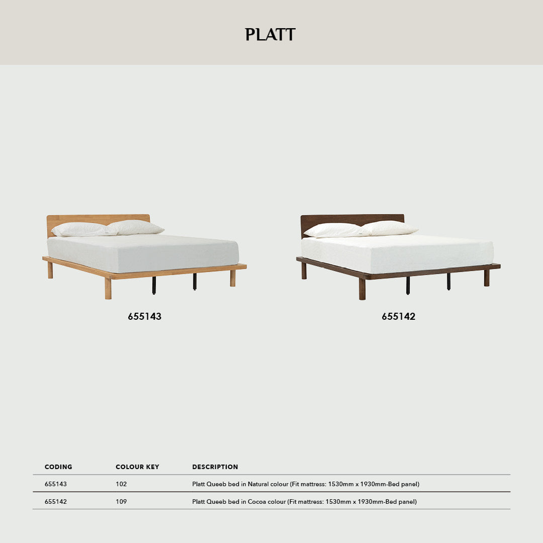 Platt Queeb bed in Natural colour (Fit mattress: 1530mm x 1930mm-Bed panel).
