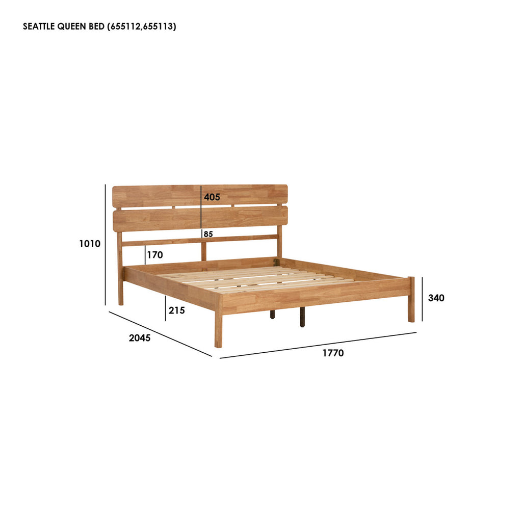 Seattle Queen bed in Natural colour (Fit mattress: 1530mm x 1930mm).