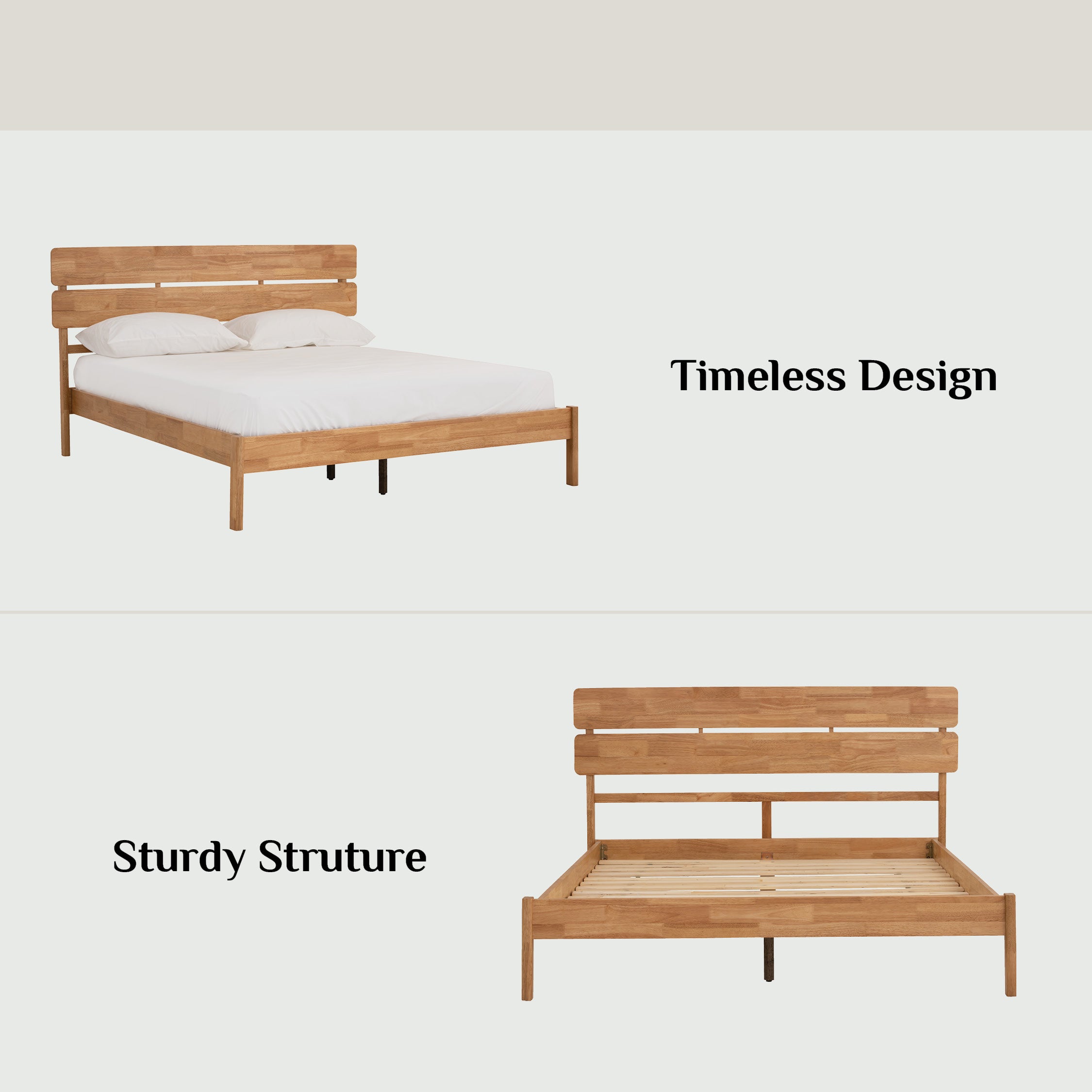 Seattle Queen bed in Natural colour (Fit mattress: 1530mm x 1930mm).
