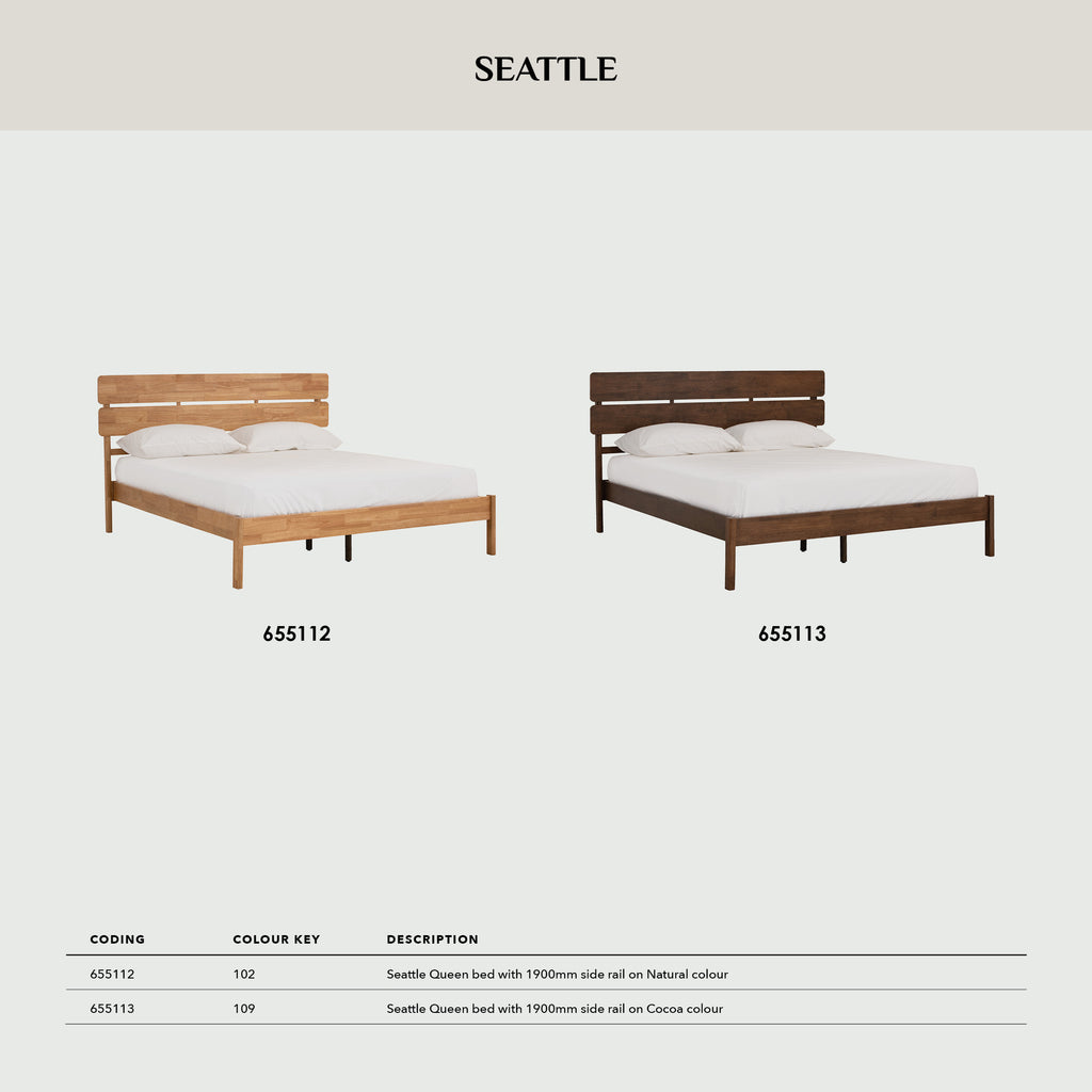 Seattle Queen bed in Natural colour (Fit mattress: 1530mm x 1930mm).