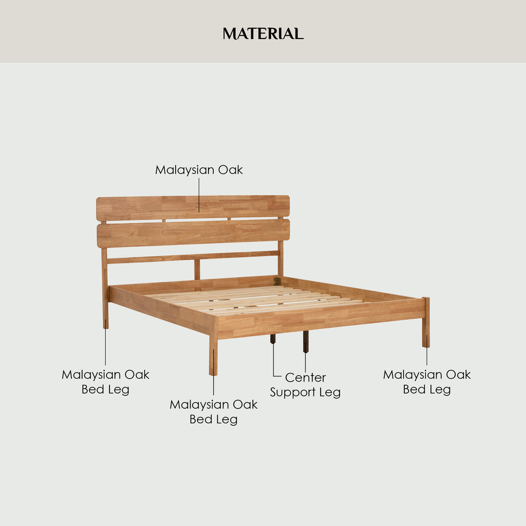 Seattle Queen bed in Natural colour (Fit mattress: 1530mm x 1930mm).