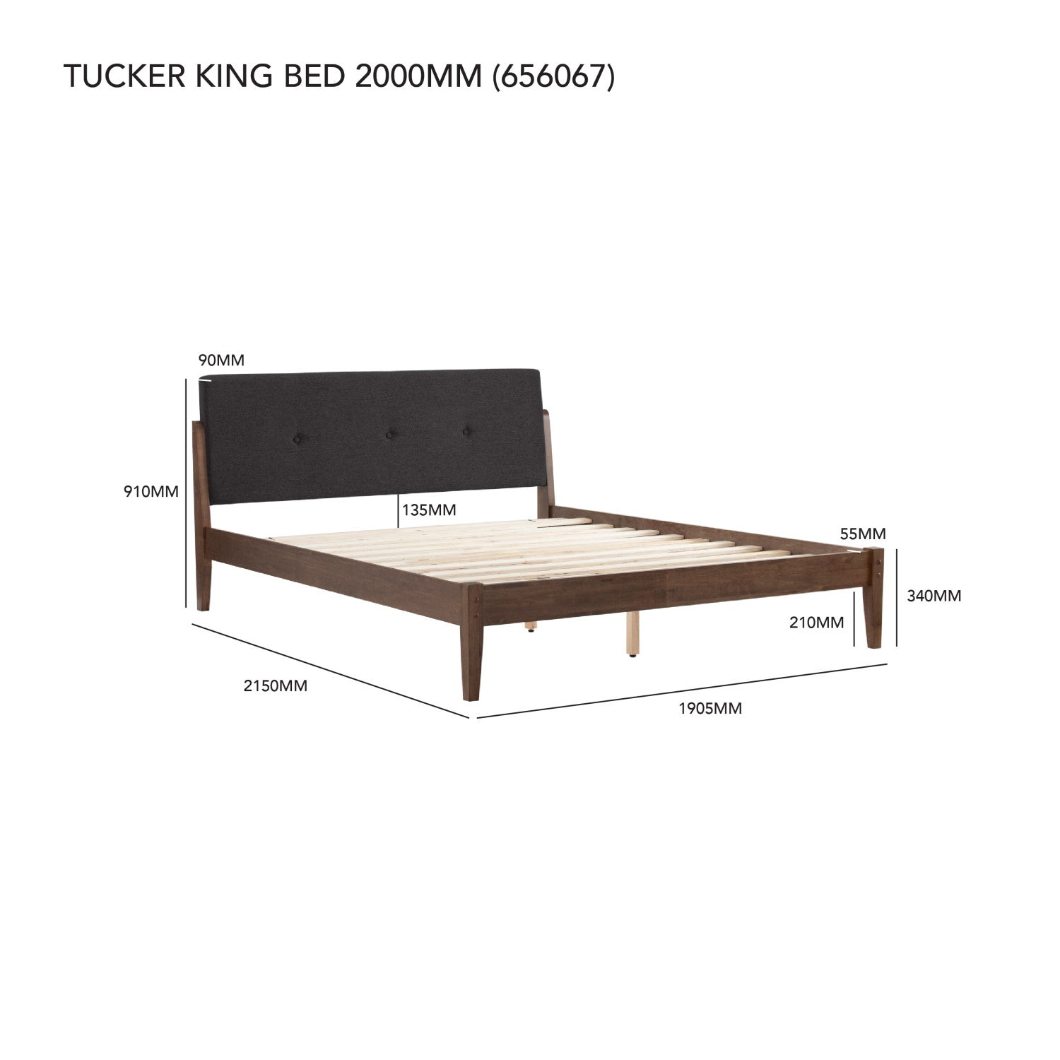 Tucker King Bed on Cocoa colour leg, Seal colour Dimity fabric (Fit mattress: 1820mm x 2010mm).