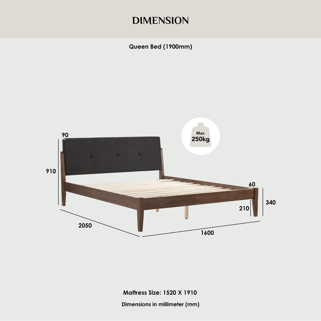 Tucker King Bed on Cocoa colour leg, Seal colour Dimity fabric (Fit mattress: 1820mm x 1910mm).