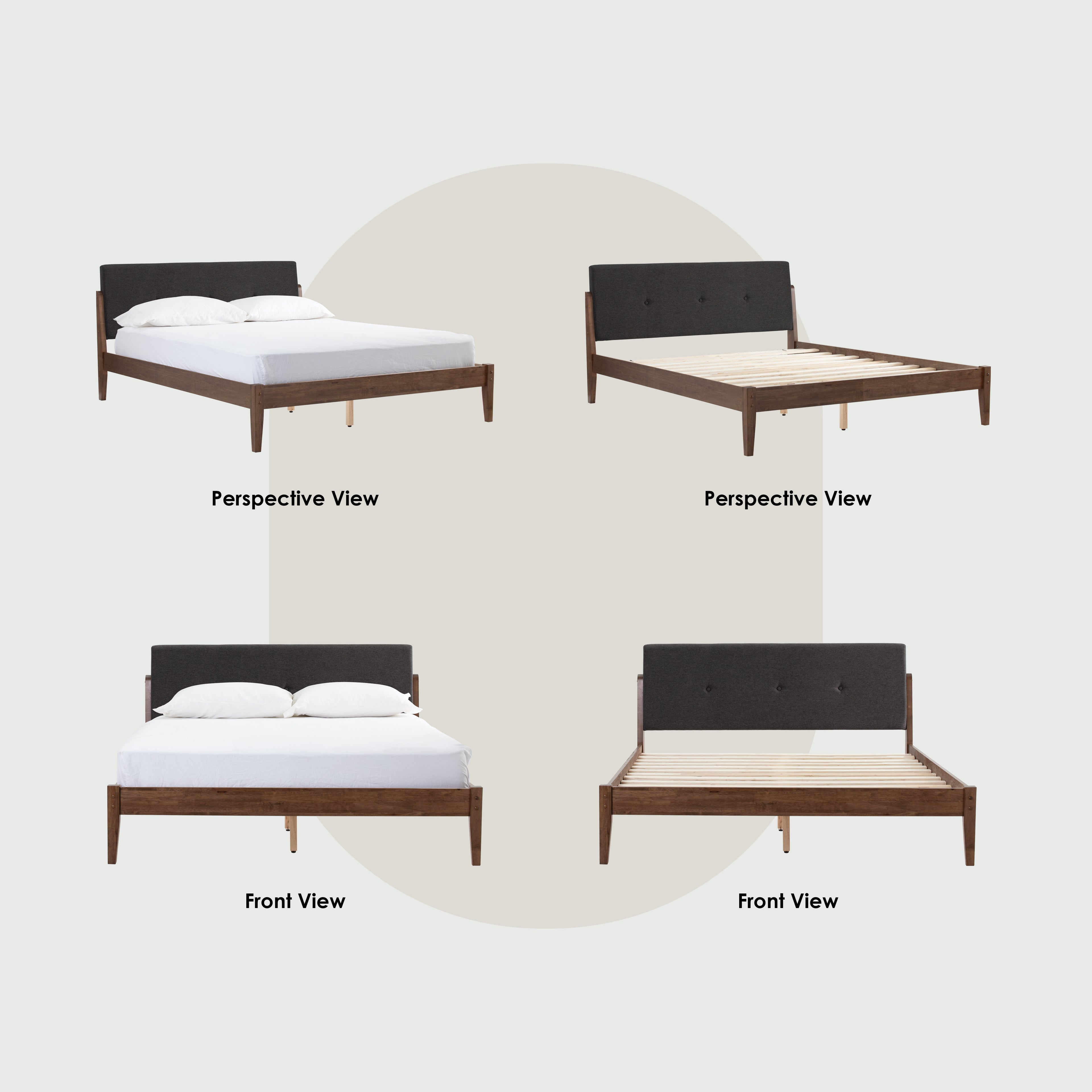 Tucker King Bed on Cocoa colour leg, Seal colour Dimity fabric (Fit mattress: 1820mm x 1910mm).