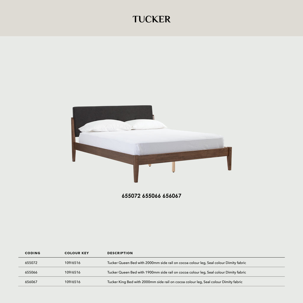 Tucker King Bed on Cocoa colour leg, Seal colour Dimity fabric (Fit mattress: 1820mm x 1910mm).