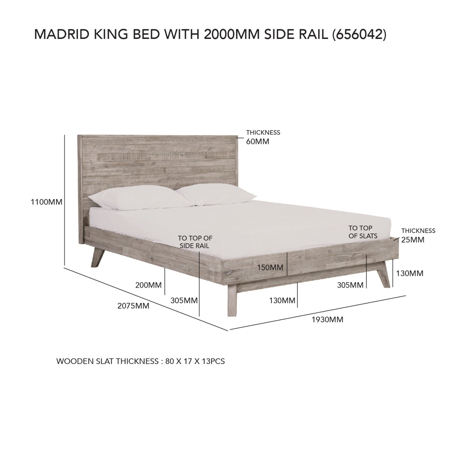 Madrid Queen Bed in Navarra Ash colour with box bed frame (Fit mattress : 1520mm x 2010mm)