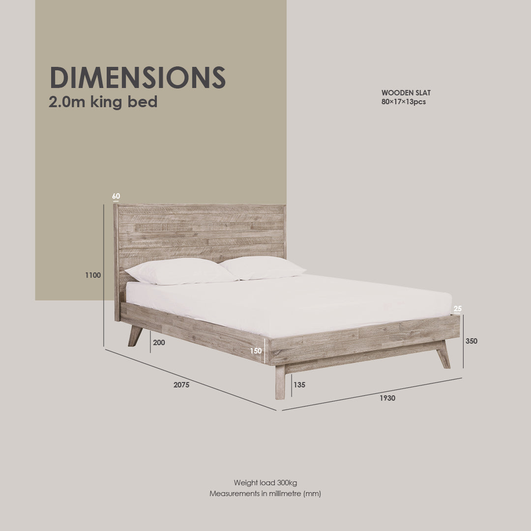 Madrid Queen Bed in Navarra Ash colour with box bed frame (Fit mattress : 1520mm x 2010mm)