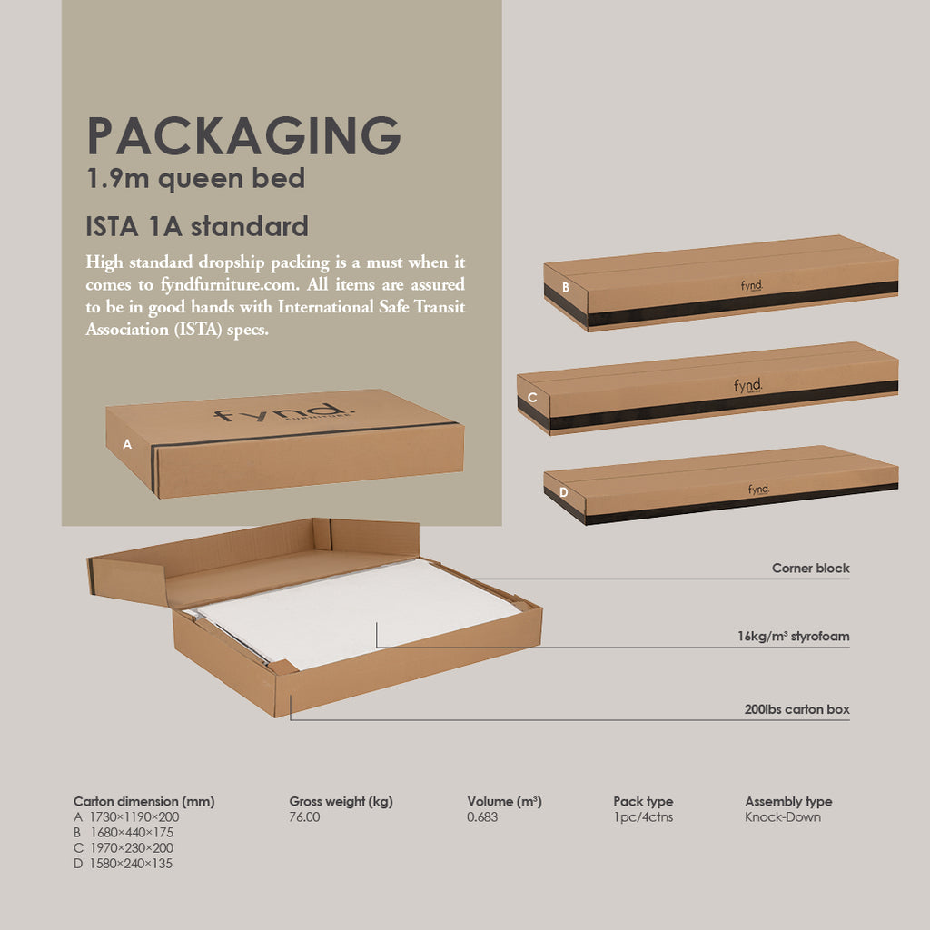 Madrid King Bed in Navarra Ash colour with box bed frame (Fit mattress : 1820mm x 2010mm).