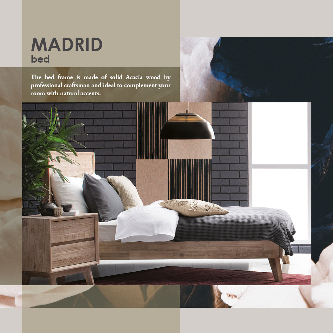 Madrid King Bed in Navarra Ash colour with box bed frame (Fit mattress : 1820mm x 2010mm).