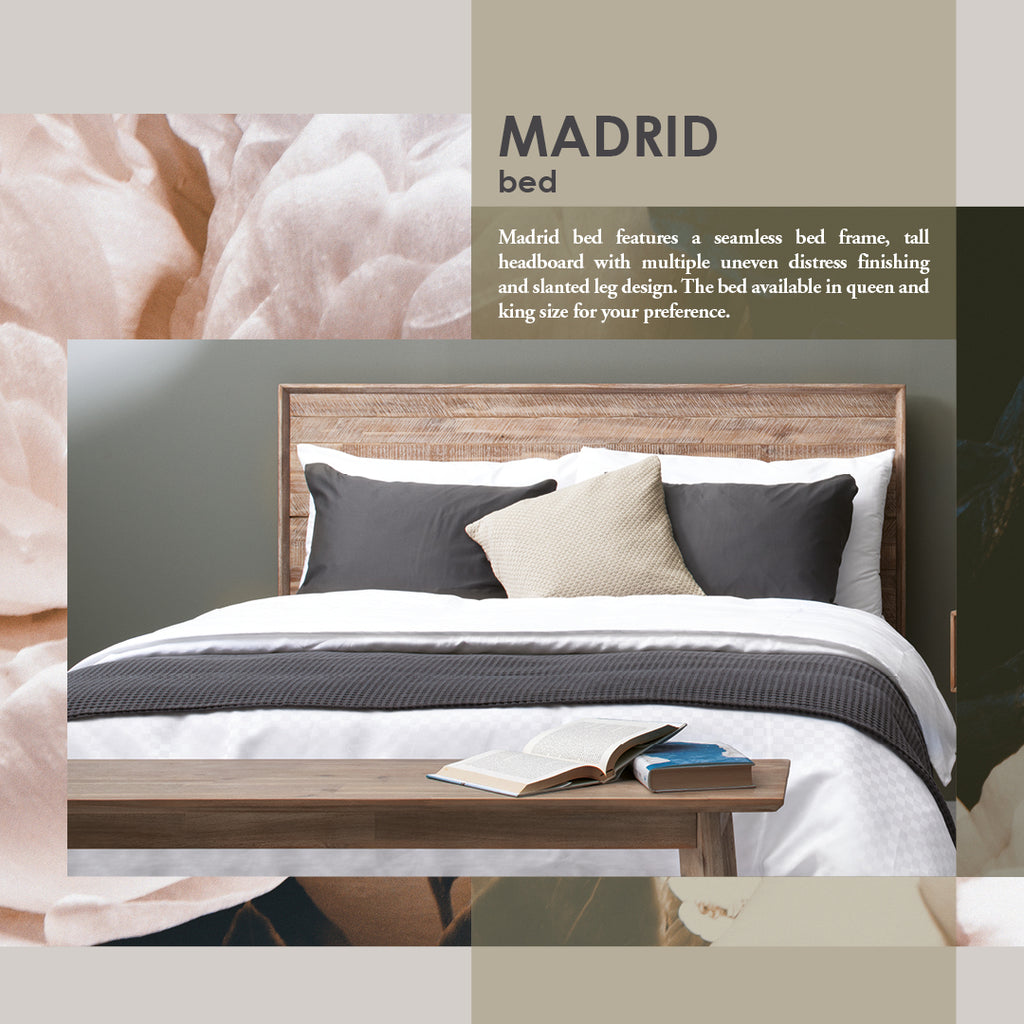 Madrid King Bed in Navarra Ash colour with box bed frame (Fit mattress : 1820mm x 2010mm).