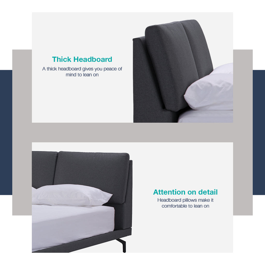 Blandus King Bed with Matt Black Epoxy colour leg, Oat White colour Gulix fabric frame (Fit mattress : 1820mm x 1910mm)