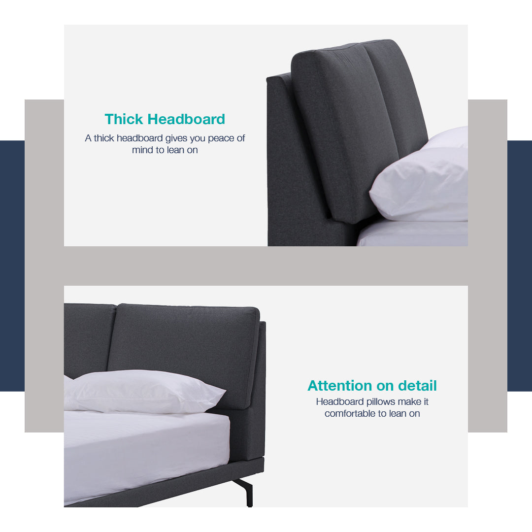 Blandus King Bed with Matt Black Epoxy colour leg, Oat White colour Gulix fabric frame (Fit mattress : 1820mm x 1910mm)