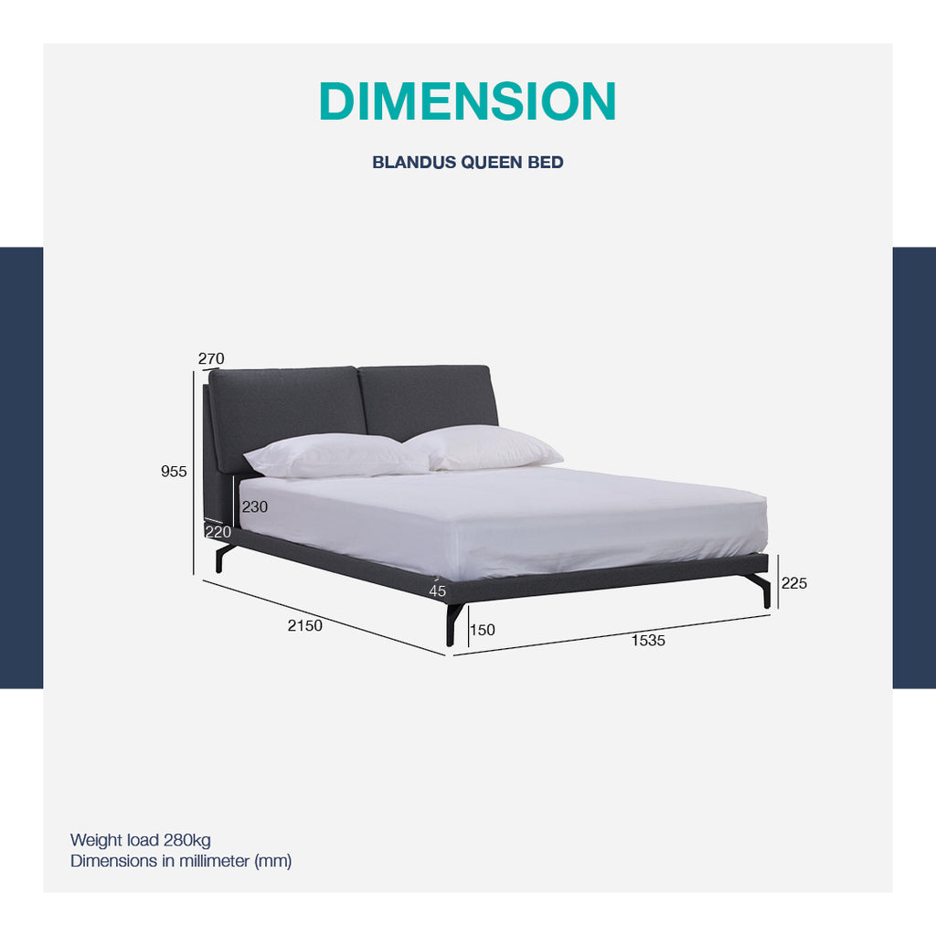 Blandus King Bed with Matt Black Epoxy colour leg, Oat White colour Gulix fabric frame (Fit mattress : 1820mm x 1910mm)