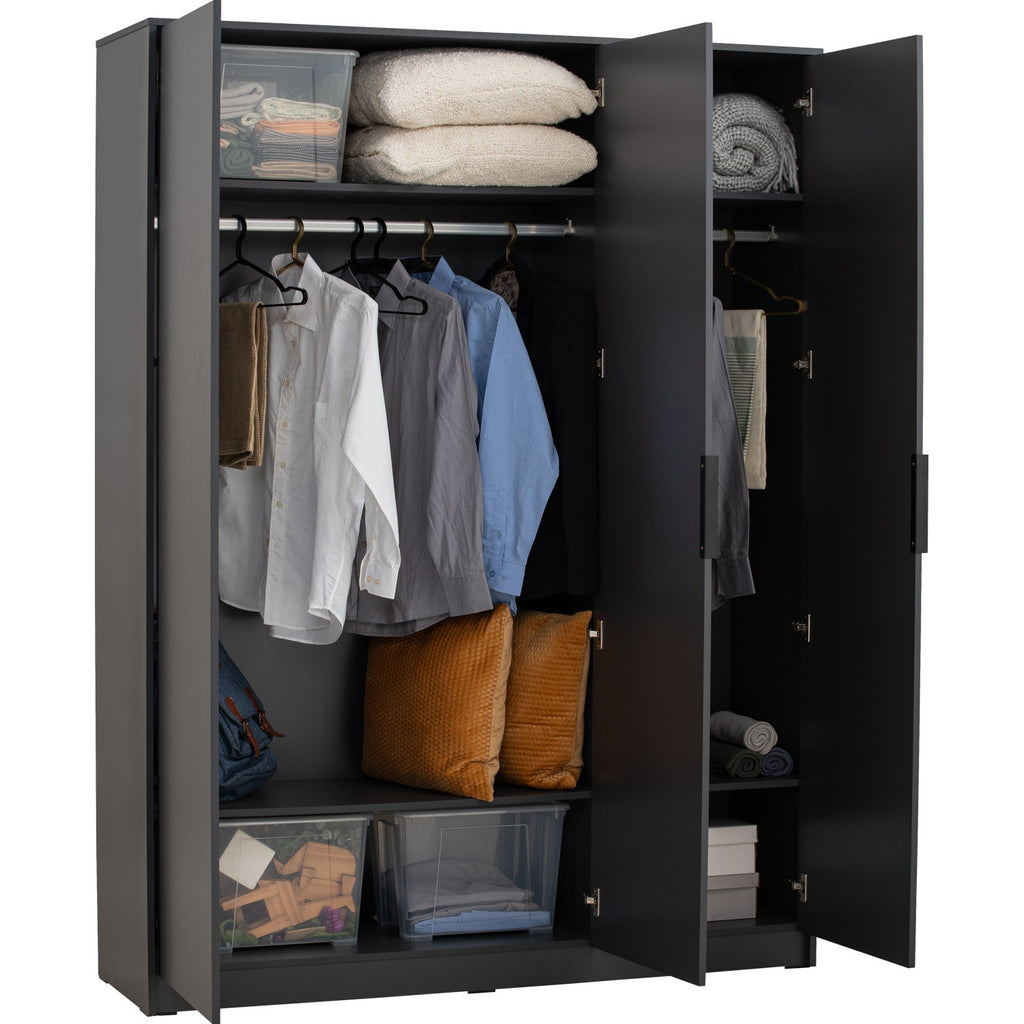 Volos 3 door wardrobe in Black colour