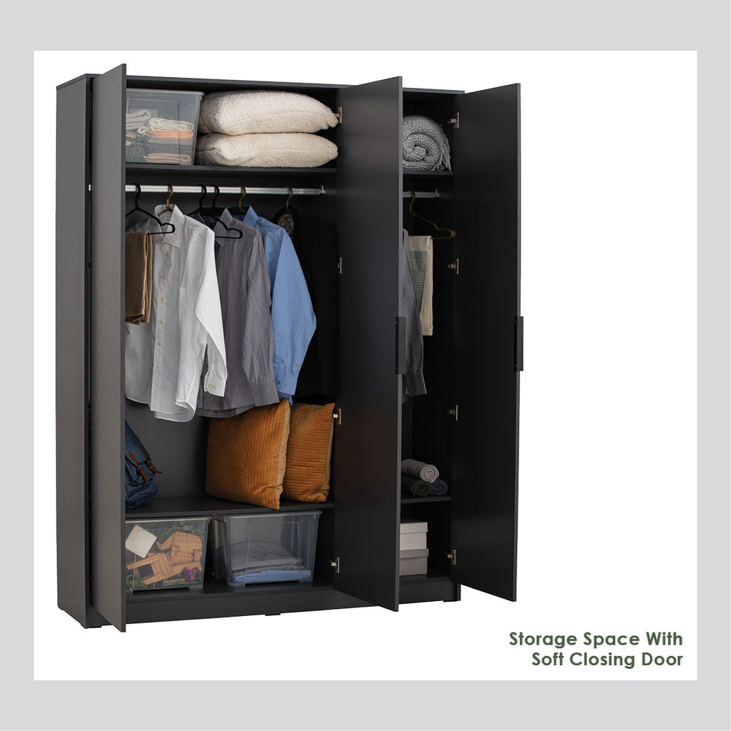 Volos 3 door wardrobe in Black colour